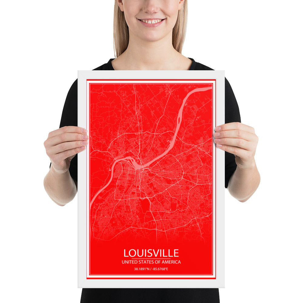 Louisville Red and White Framed Map