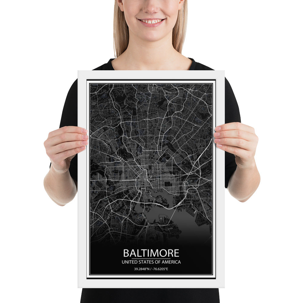 Baltimore Black Framed Map