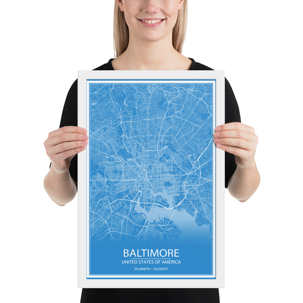 Baltimore Blue and White Framed Map