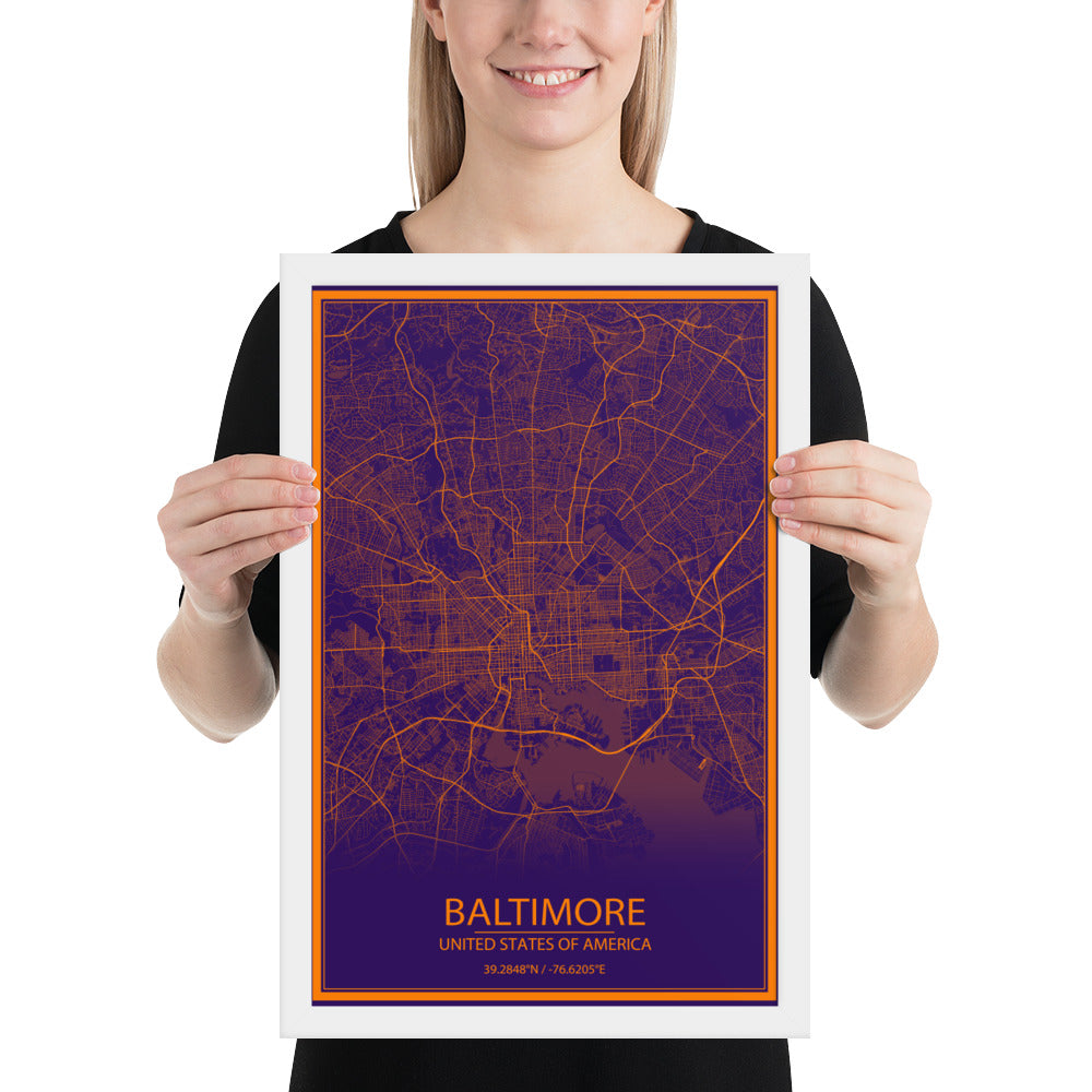 Baltimore Purple and Orange Framed Map