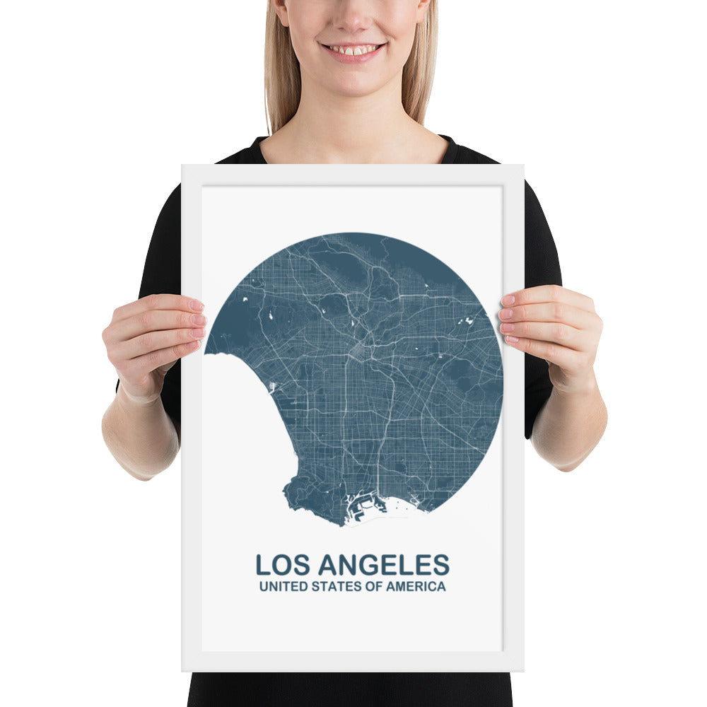 Los Angeles Circular Blue Framed Map