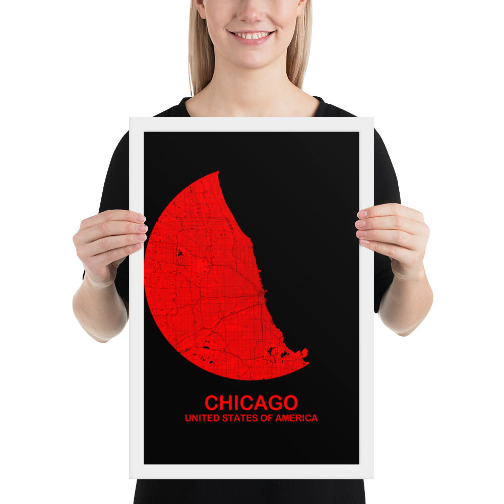 Chicago Circular Red Framed Map