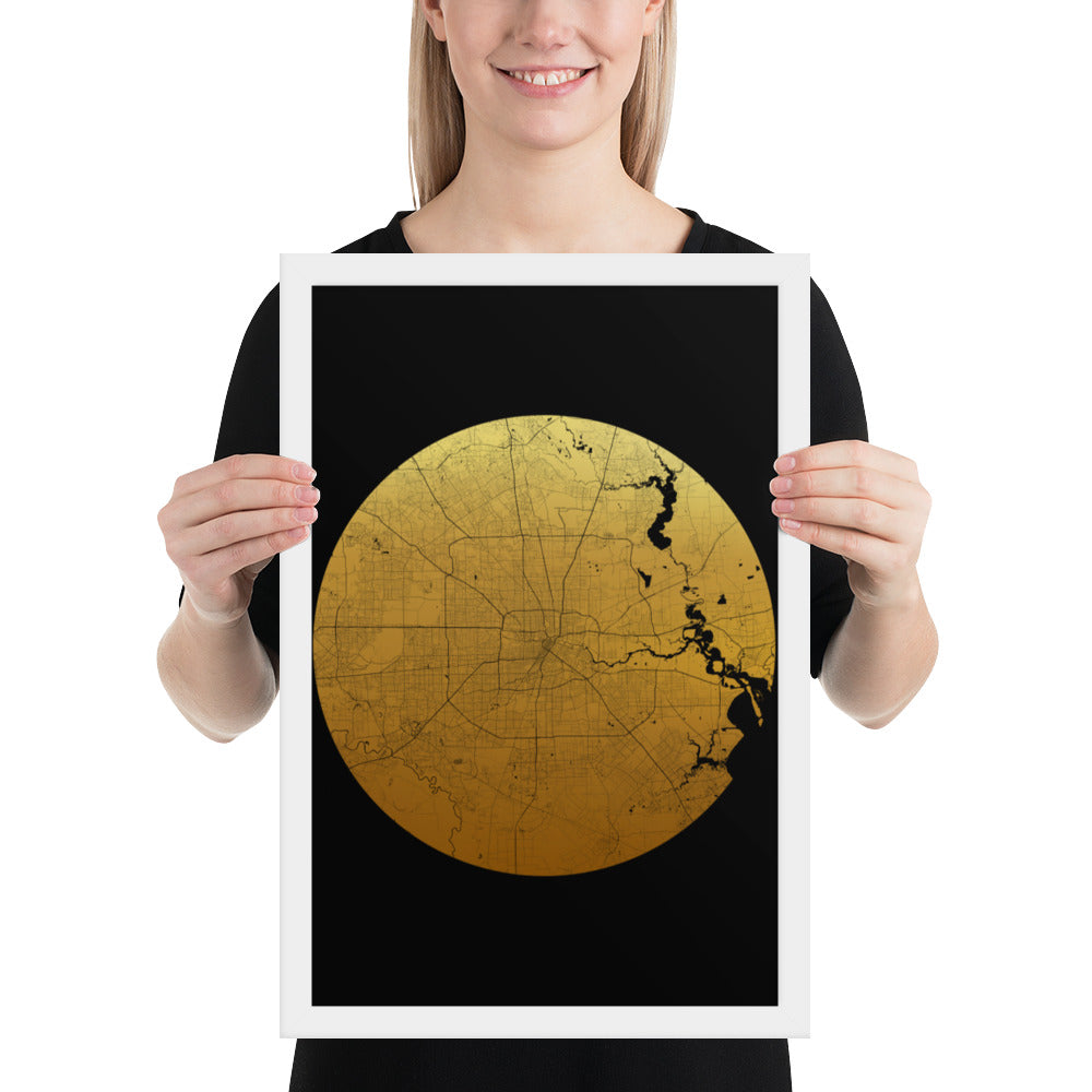 Houston Gold on Black Framed Map