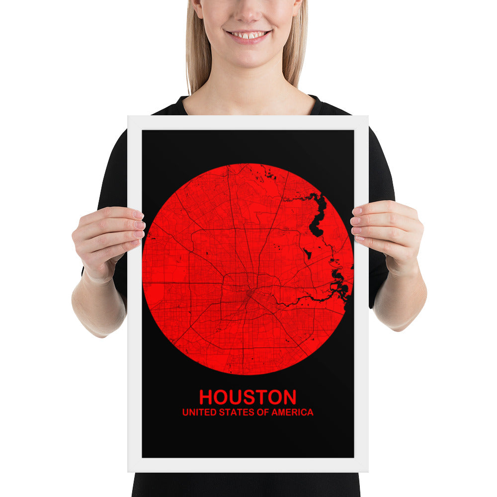 Houston Circular Red Framed Map