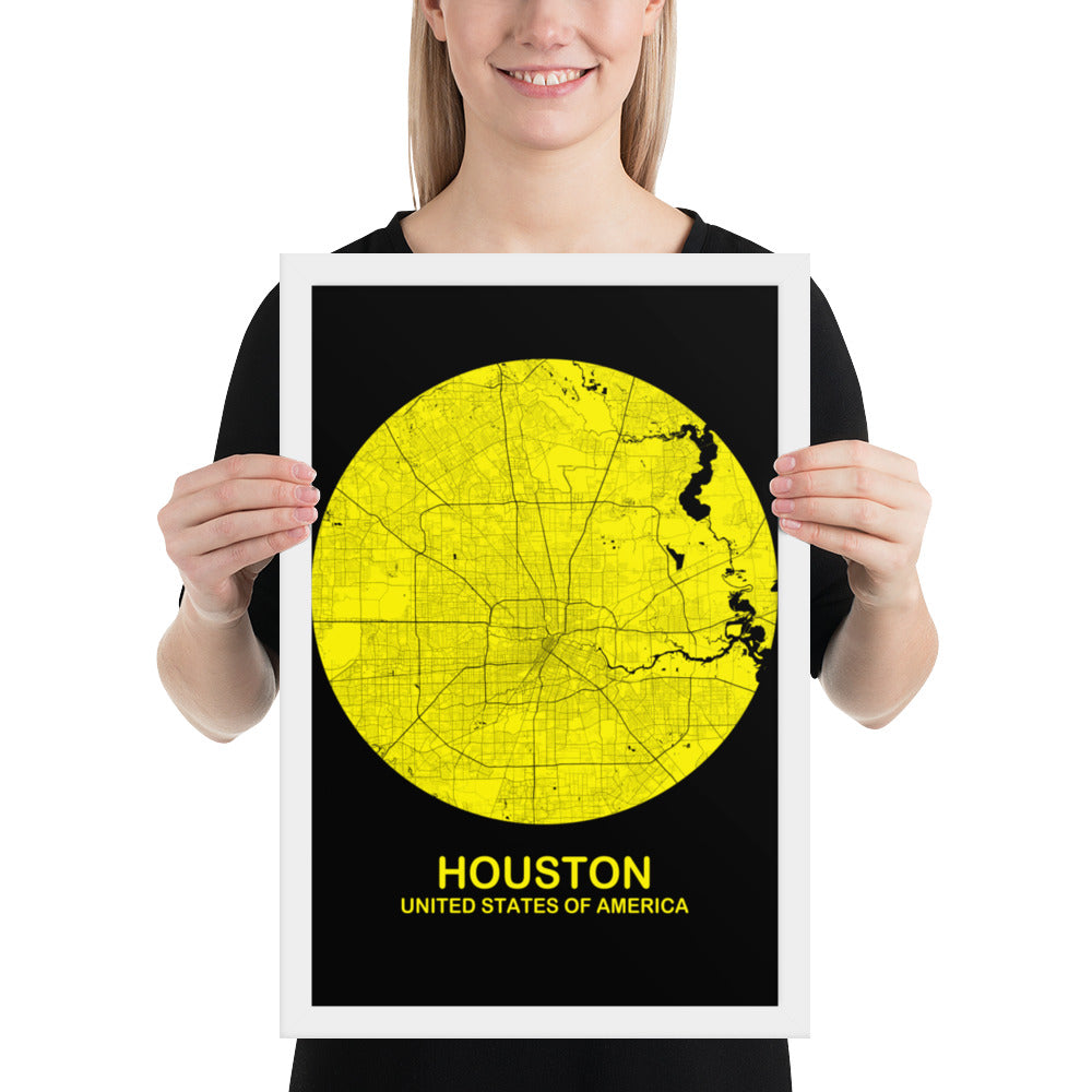 Houston Circular Yellow Framed Map