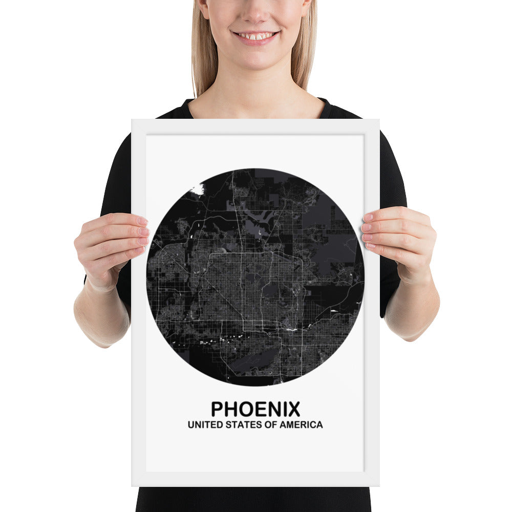 Phoenix Circular Black Framed Map