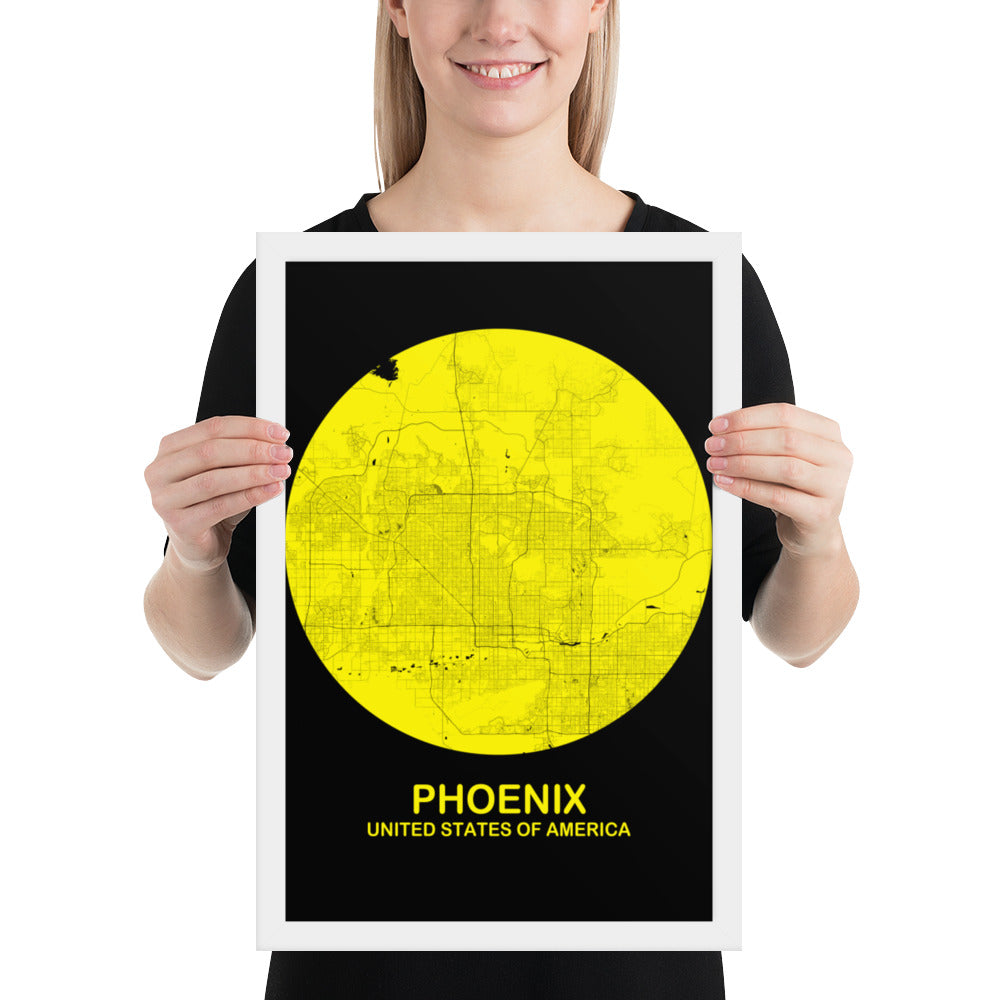 Phoenix Circular Yellow Framed Map