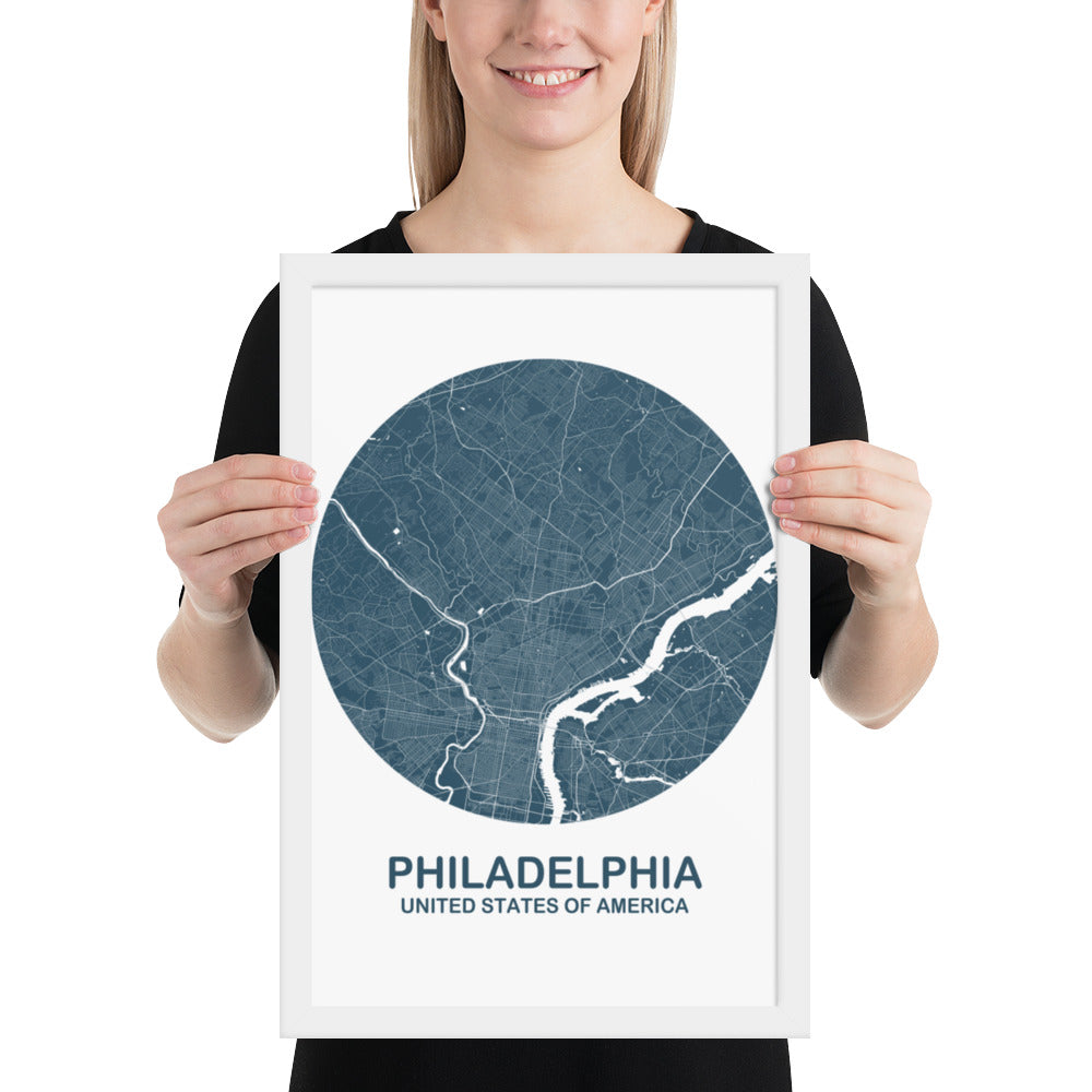 Philadelphia Circular Blue Framed Map