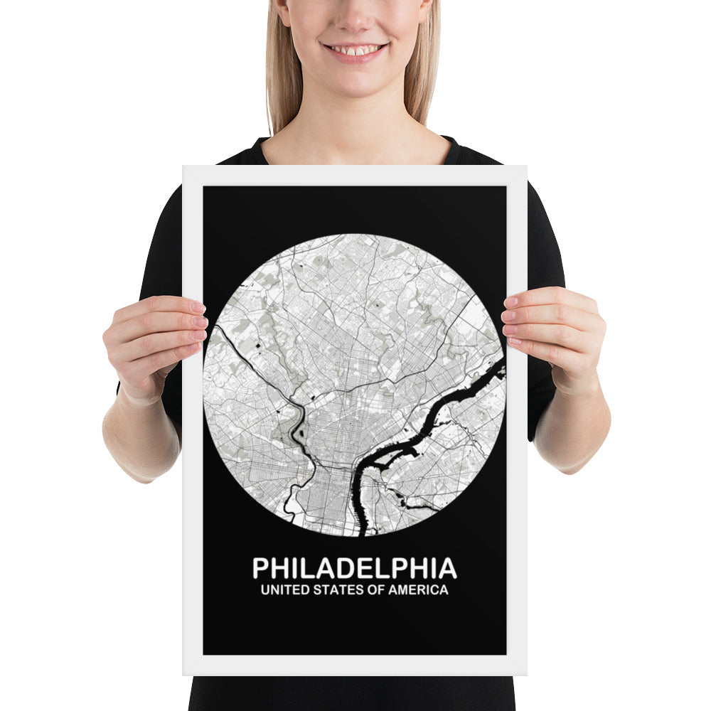 Philadelphia Circular White Framed Map