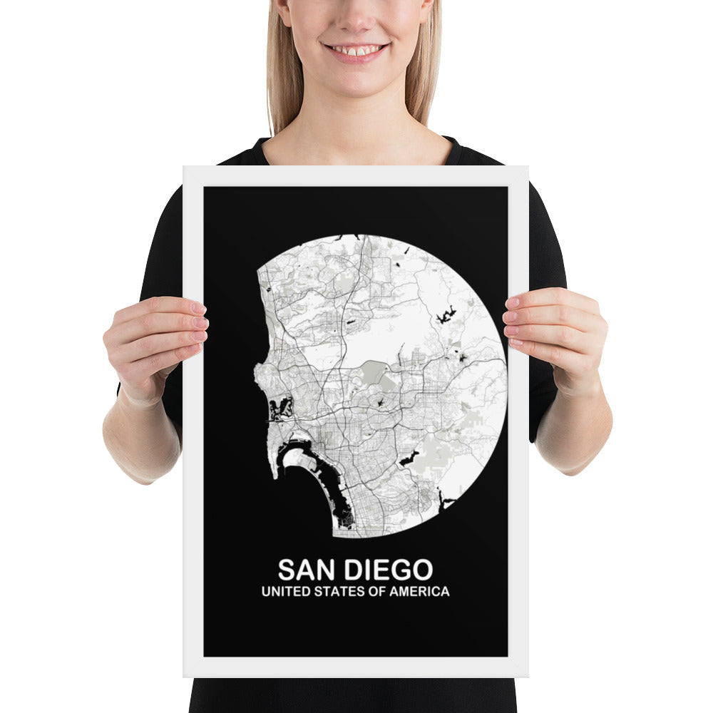 San Diego Circular White Framed Map