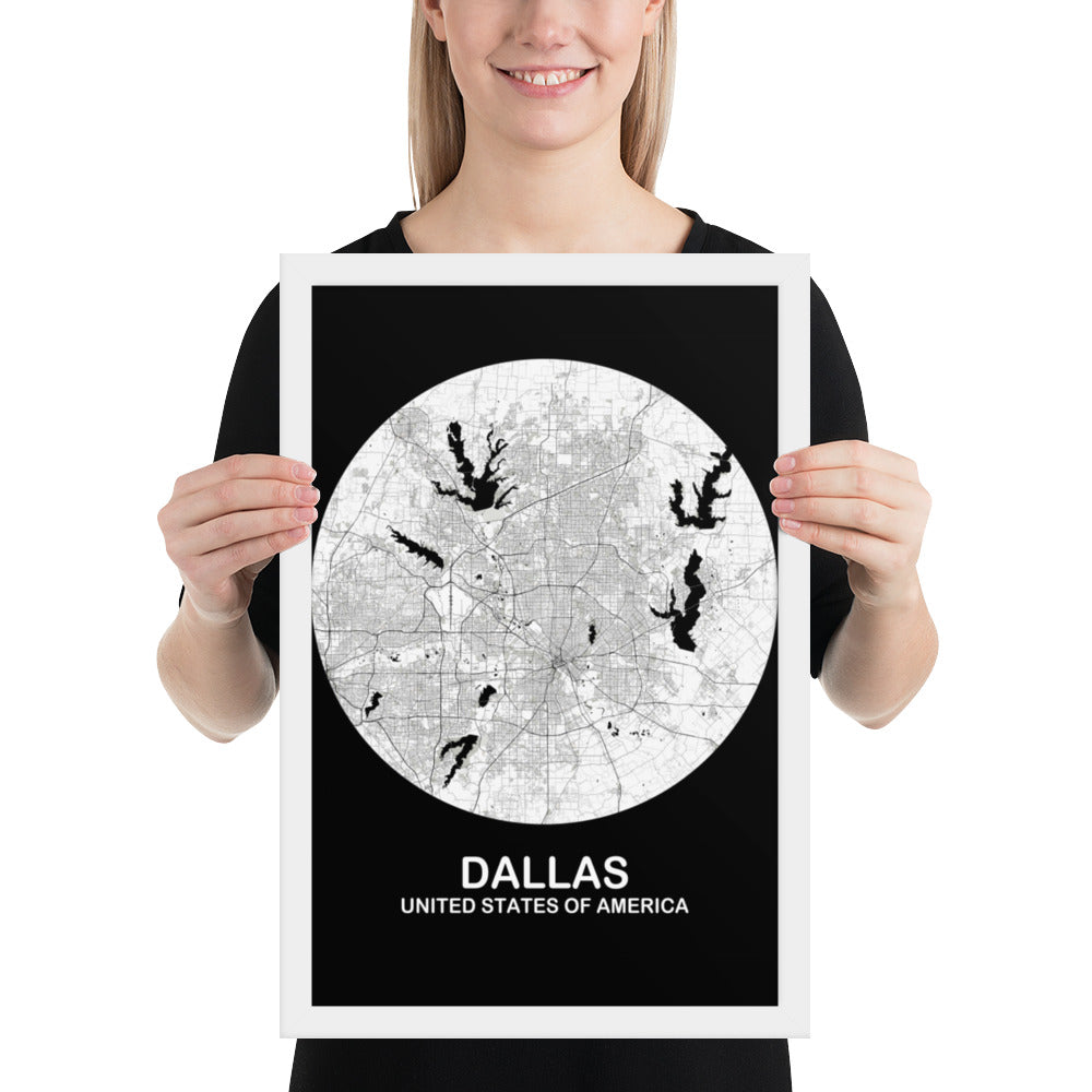 Dallas Circular White Framed Map