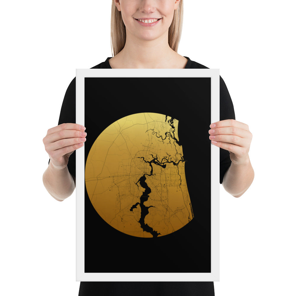 Jacksonville Gold on Black Framed Map