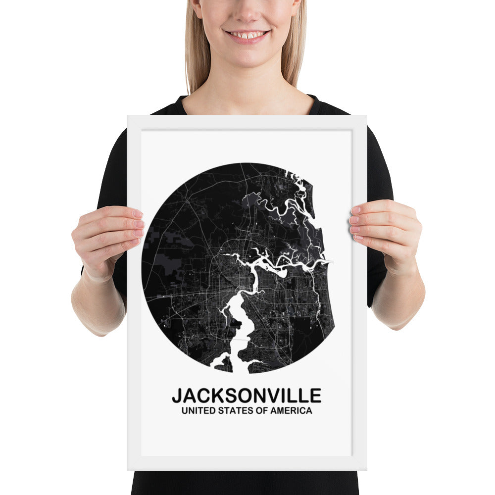 Jacksonville Circular Black Framed Map