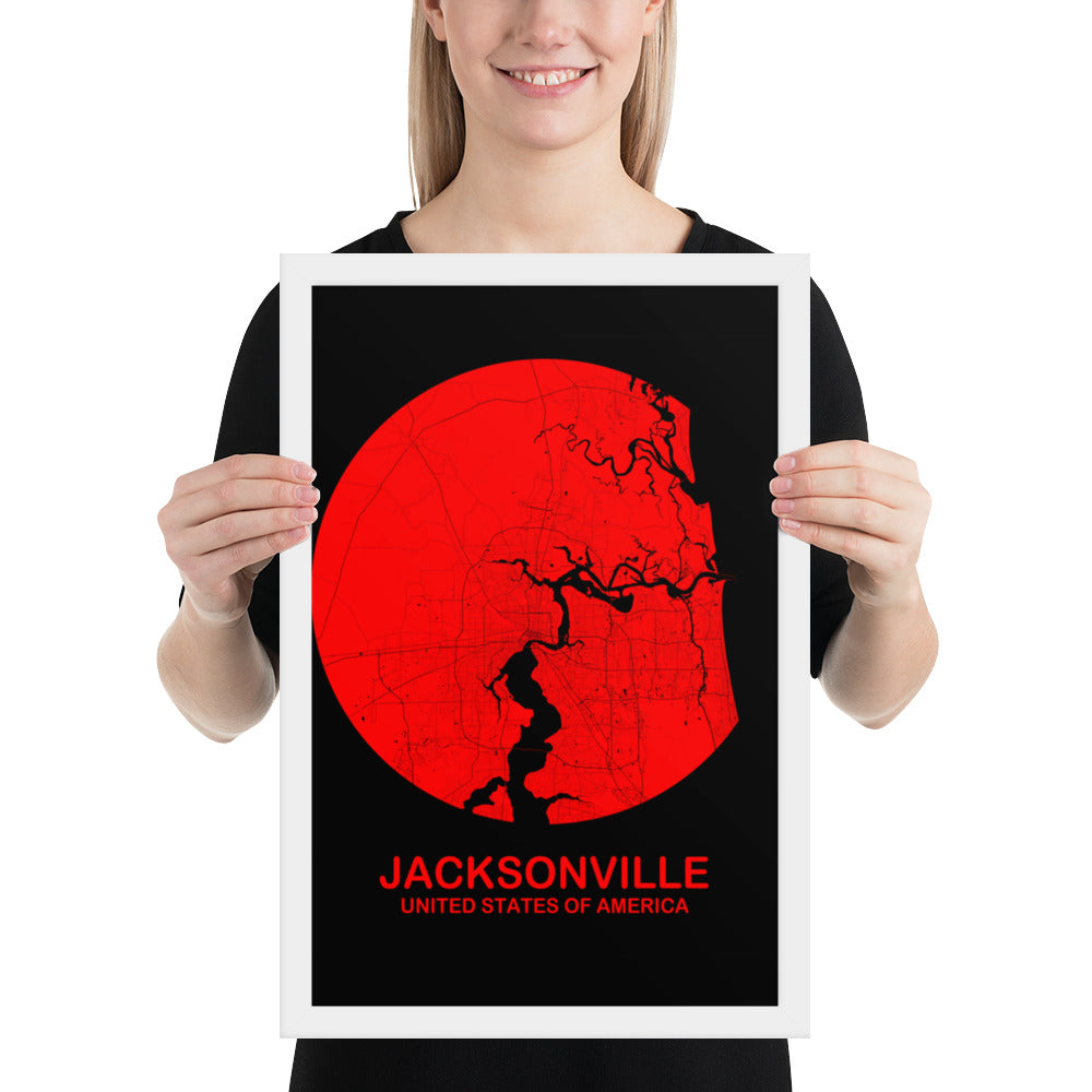 Jacksonville Circular Red Framed Map