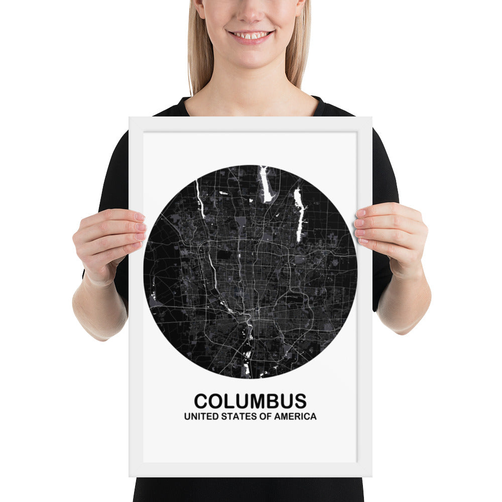 Columbus Circular Black Framed Map