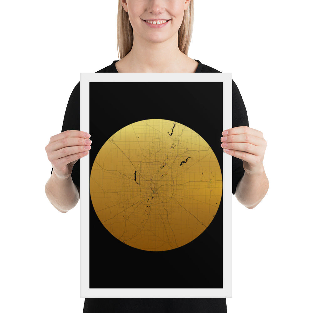 Indianapolis Gold on Black Framed Map