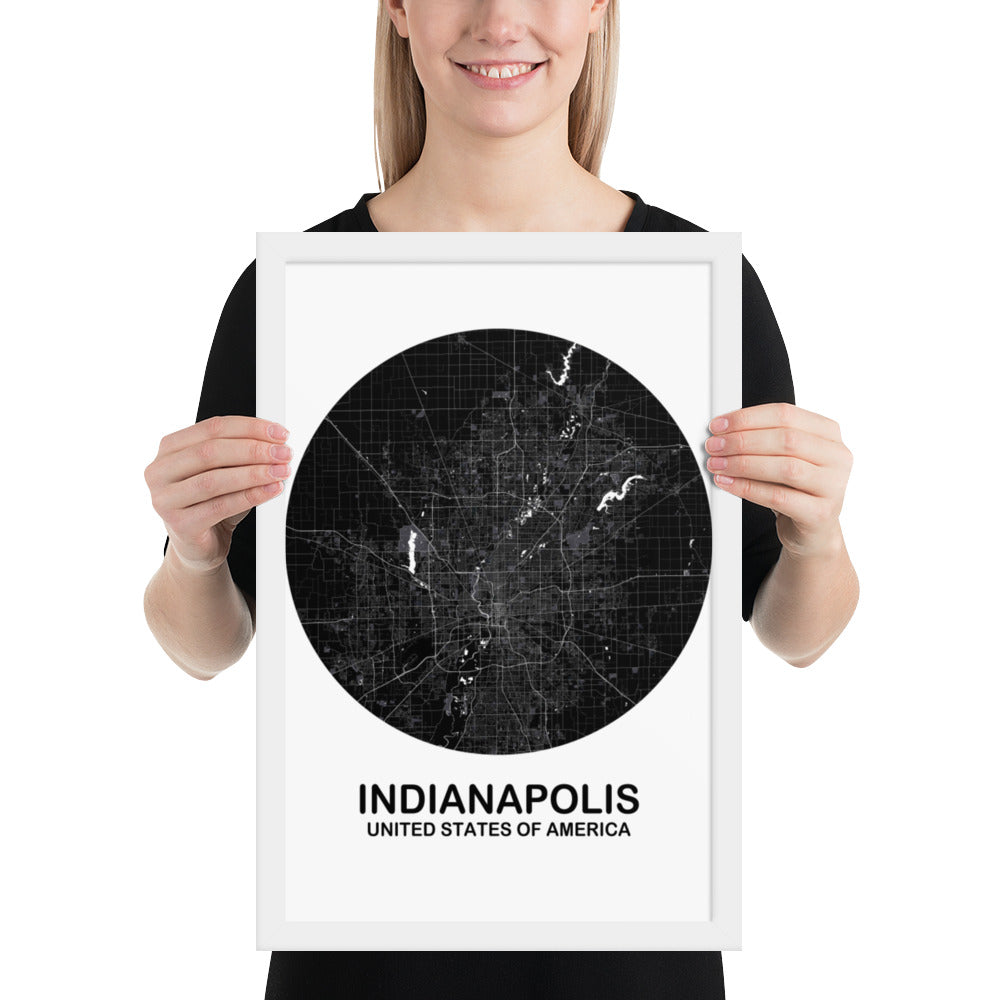 Indianapolis Circular Black Framed Map