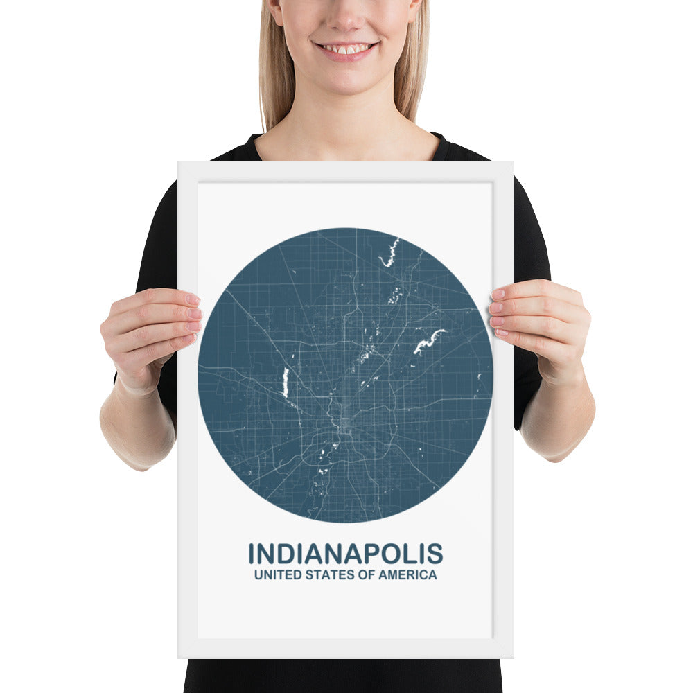 Indianapolis Circular Blue Framed Map