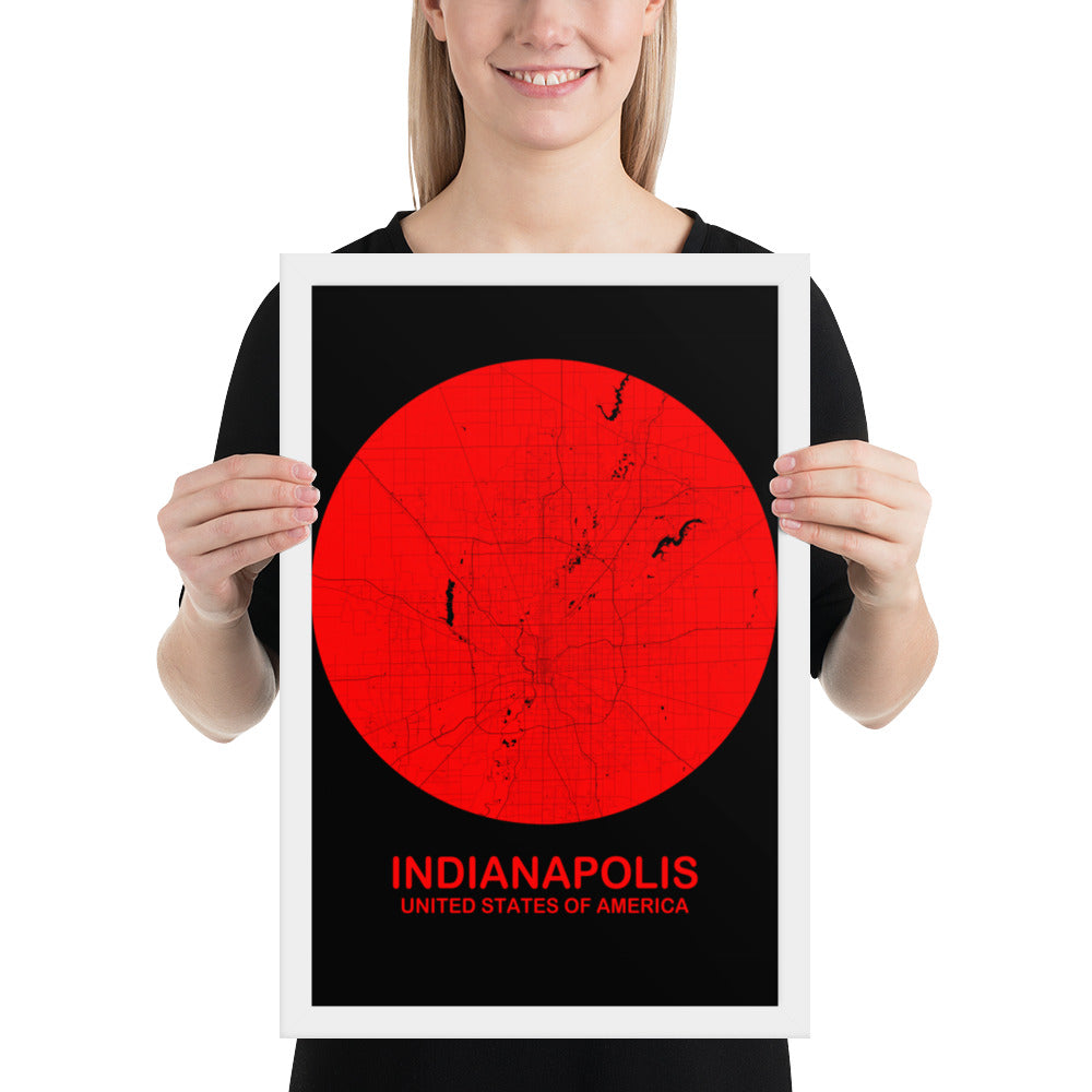 Indianapolis Circular Red Framed Map