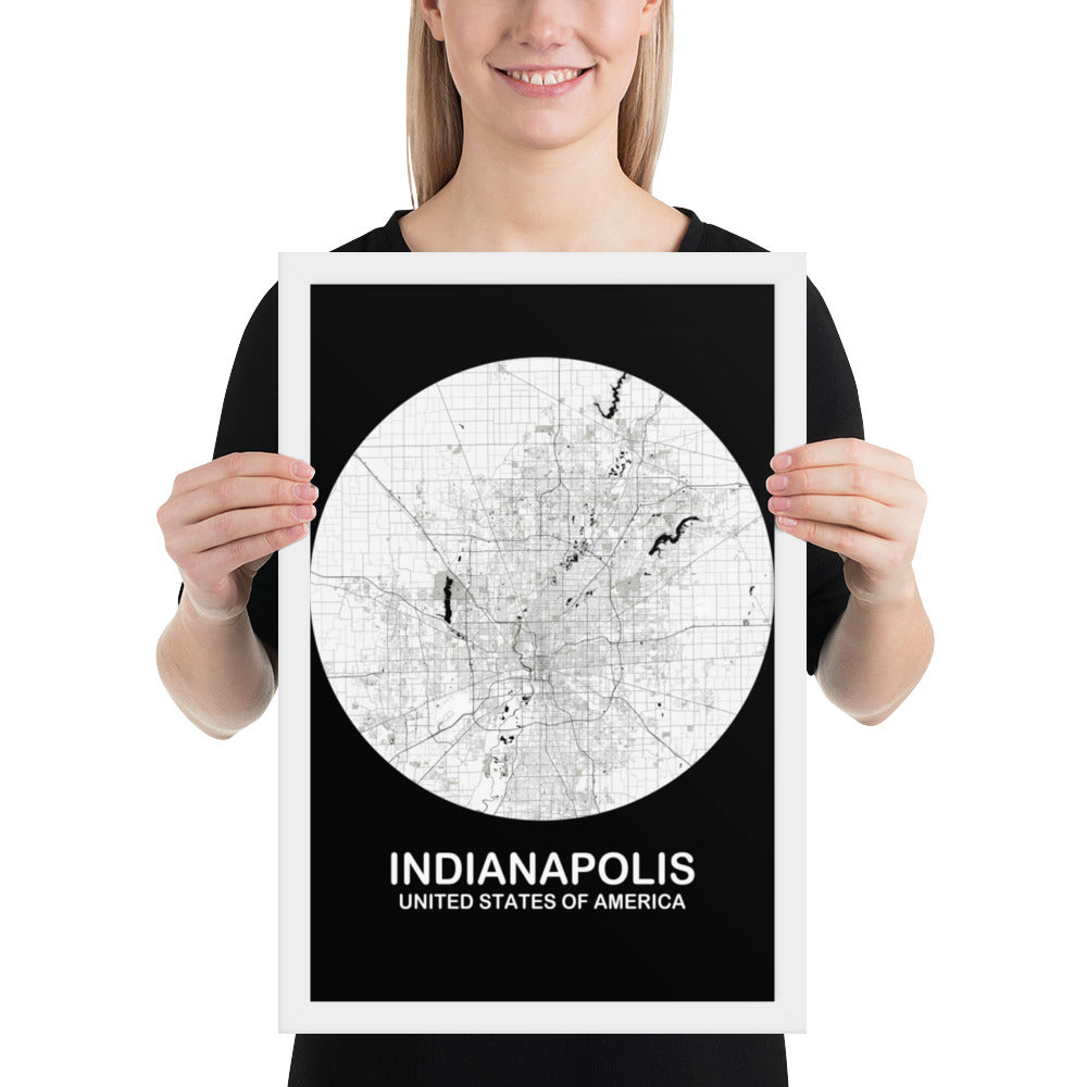 Indianapolis Circular White Framed Map