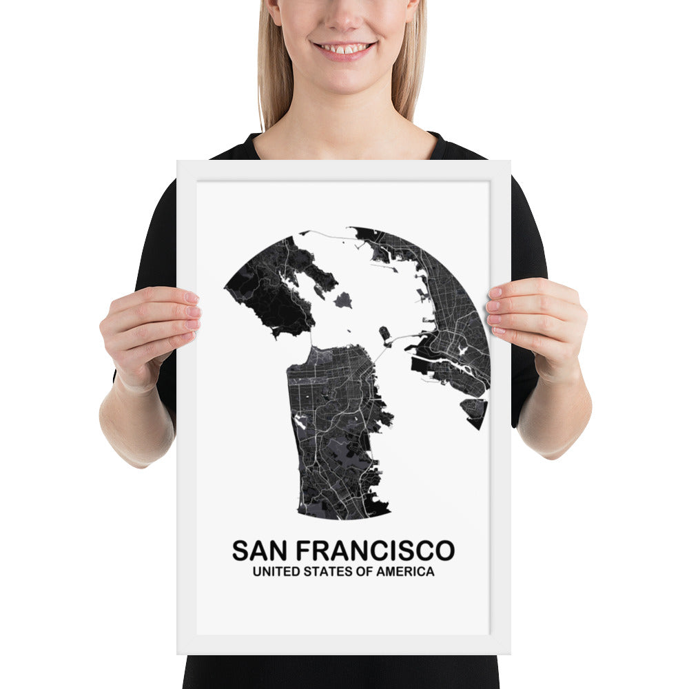 San Francisco Circular Black Framed Map