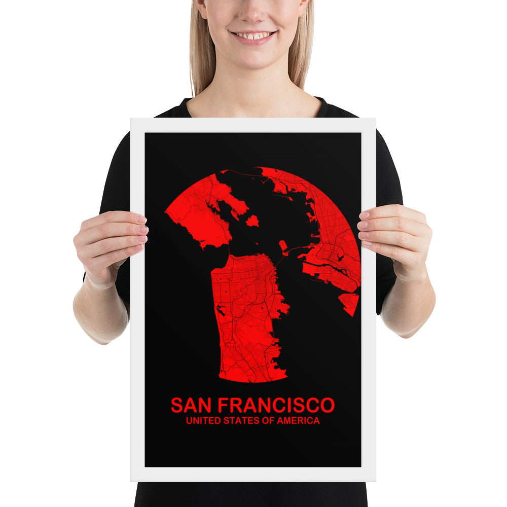 San Francisco Circular Red Framed Map