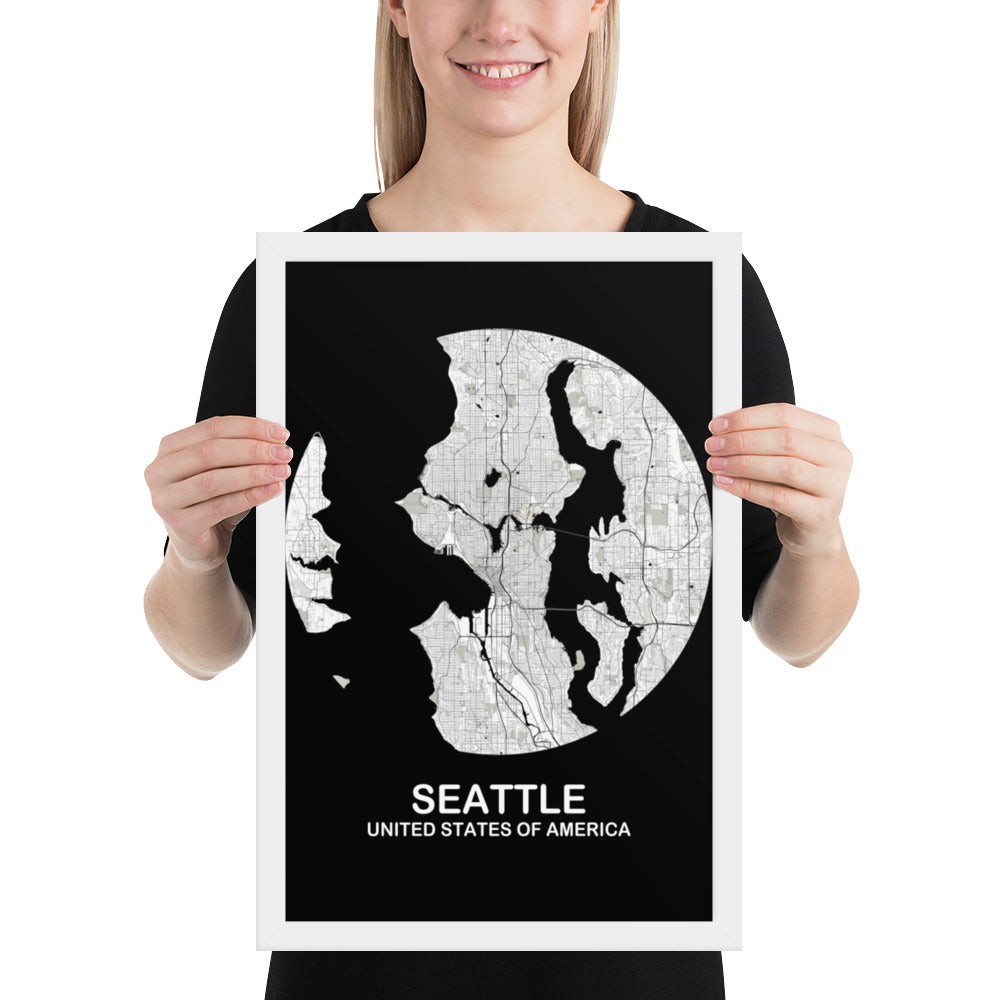 Seattle Circular White Framed Map