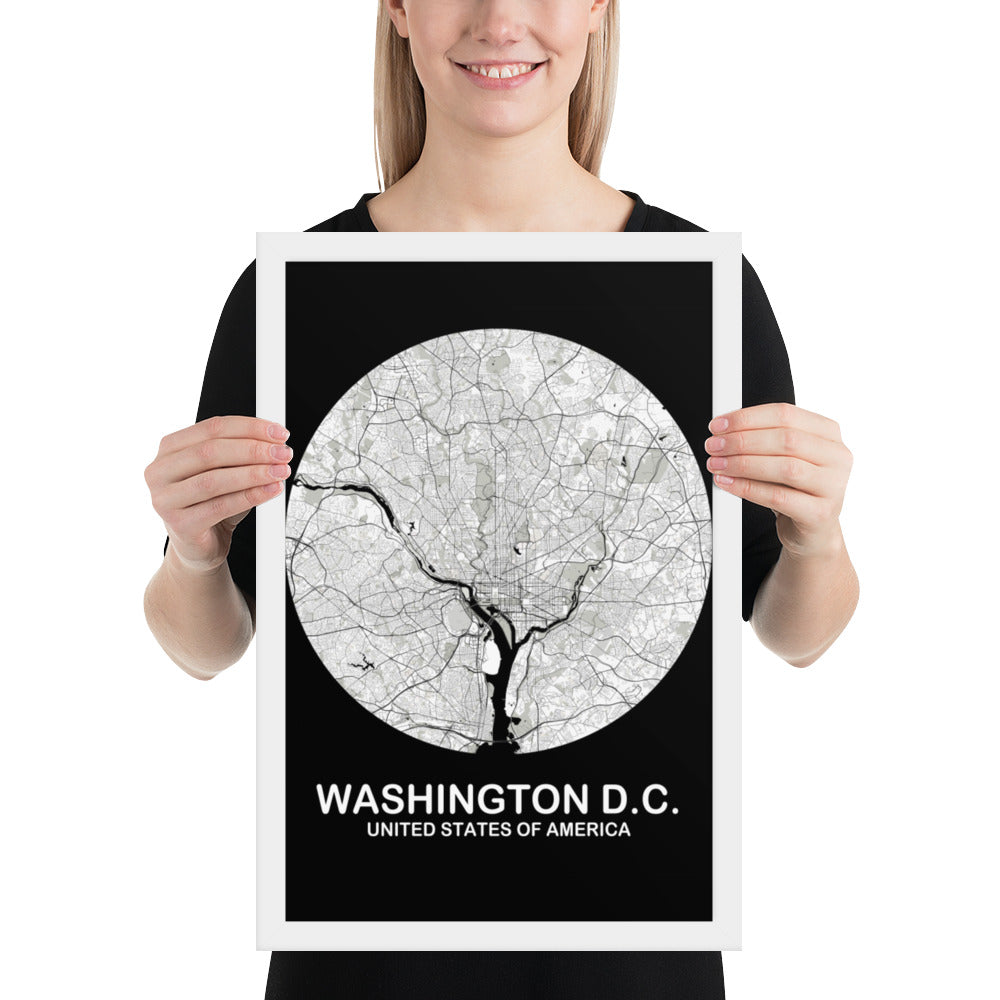 Washington, D.C. Circular White Framed Map