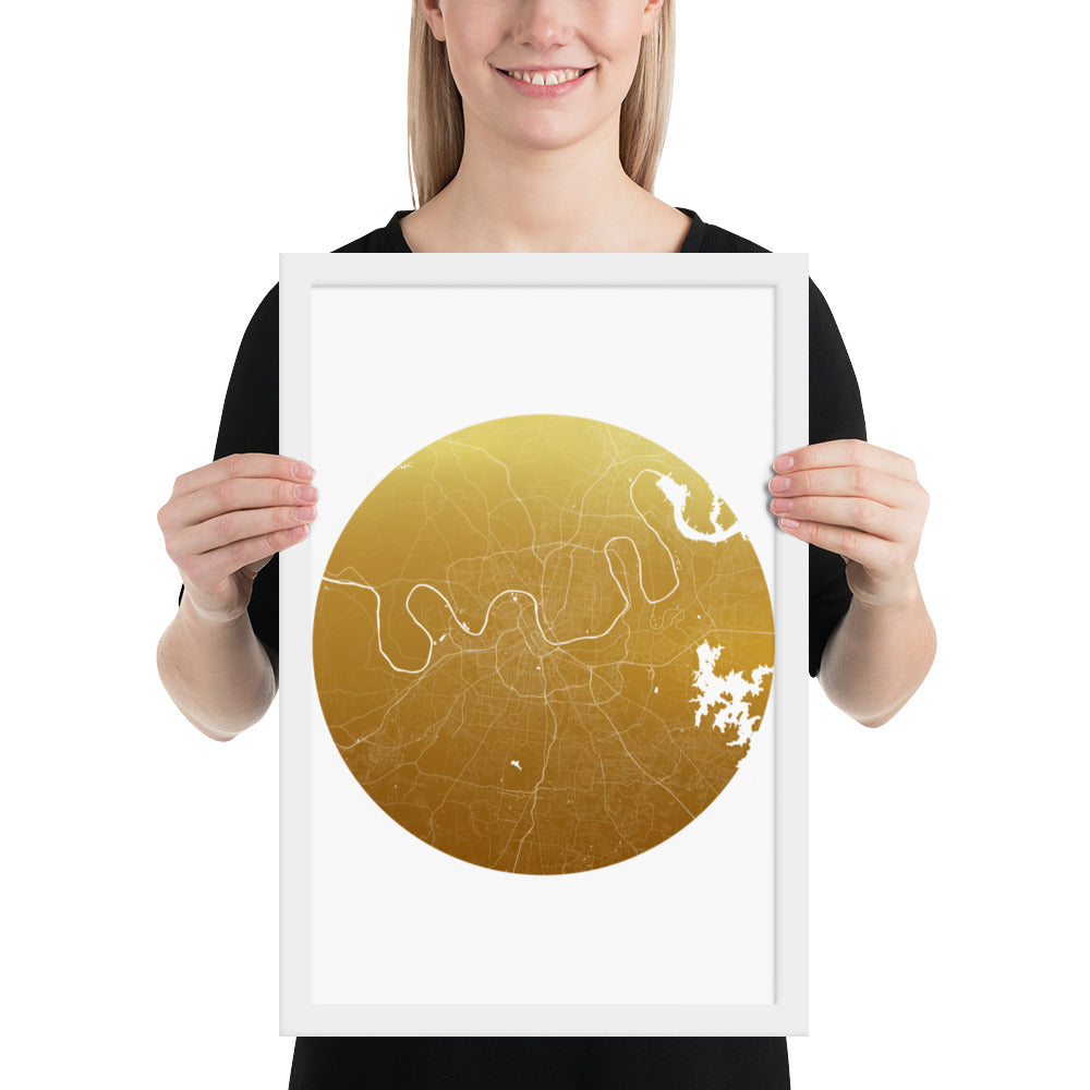 Nashville Gold on White Framed Map