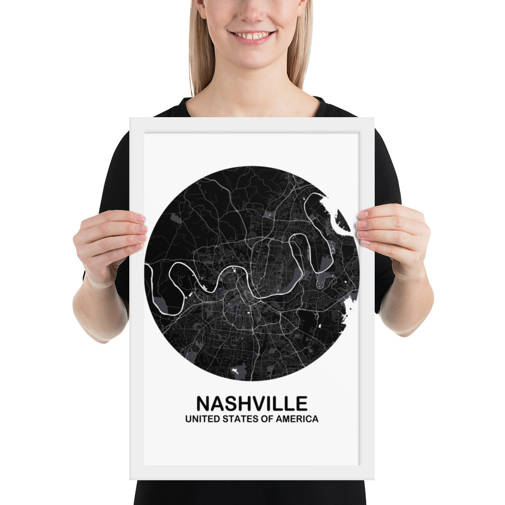 Nashville Circular Black Framed Map