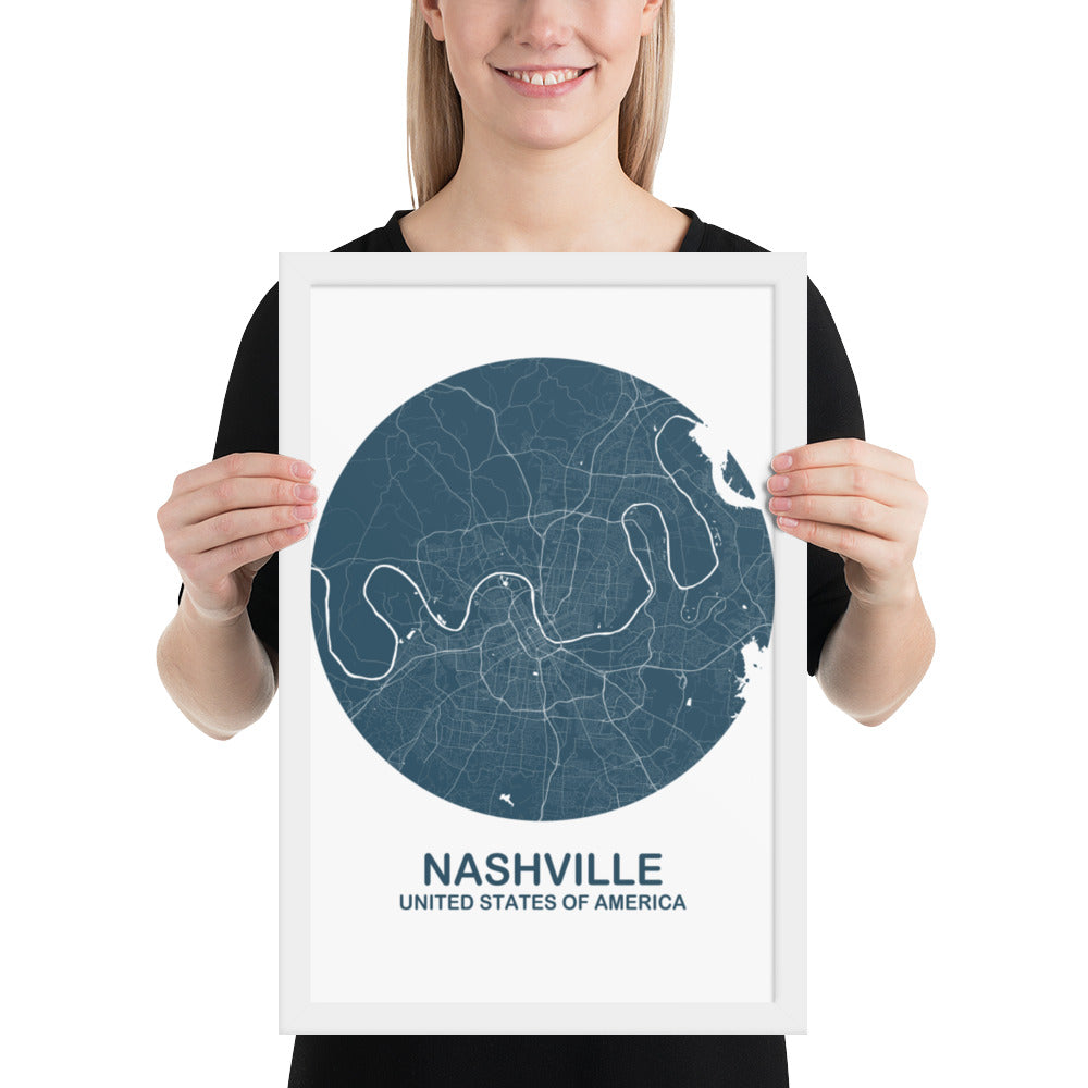 Nashville Circular Blue Framed Map