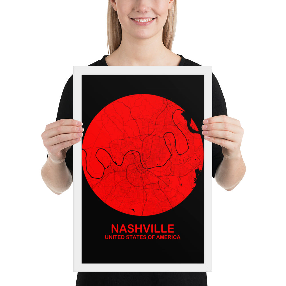 Nashville Circular Red Framed Map