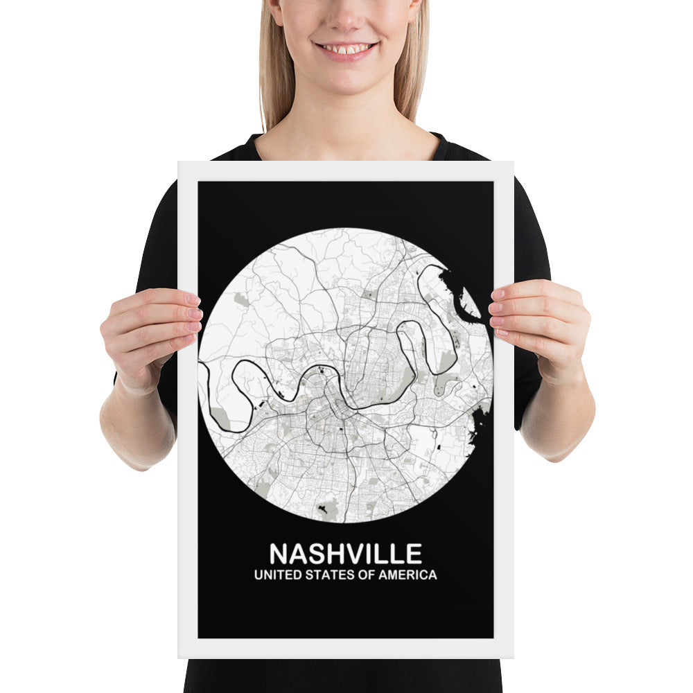 Nashville Circular White Framed Map