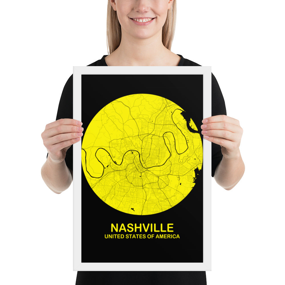 Nashville Circular Yellow Framed Map