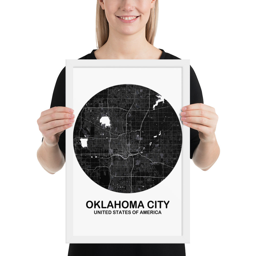 Oklahoma City Circular Black Framed Map