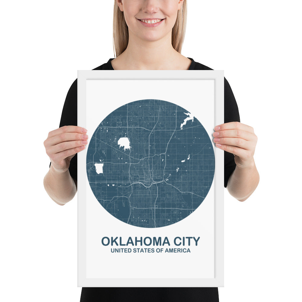 Oklahoma City Circular Blue Framed Map