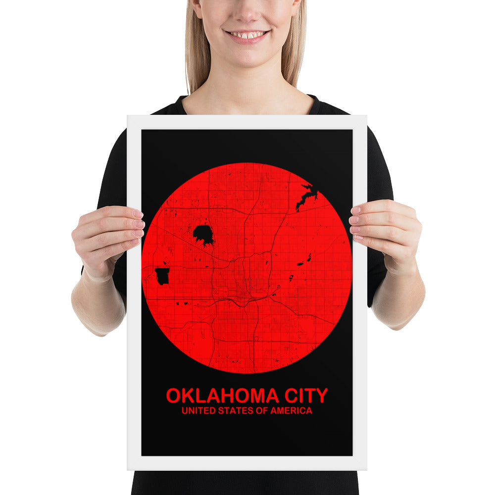 Oklahoma City Circular Red Framed Map