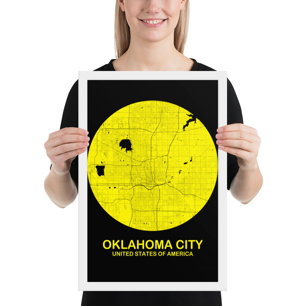 Oklahoma City Circular Yellow Framed Map