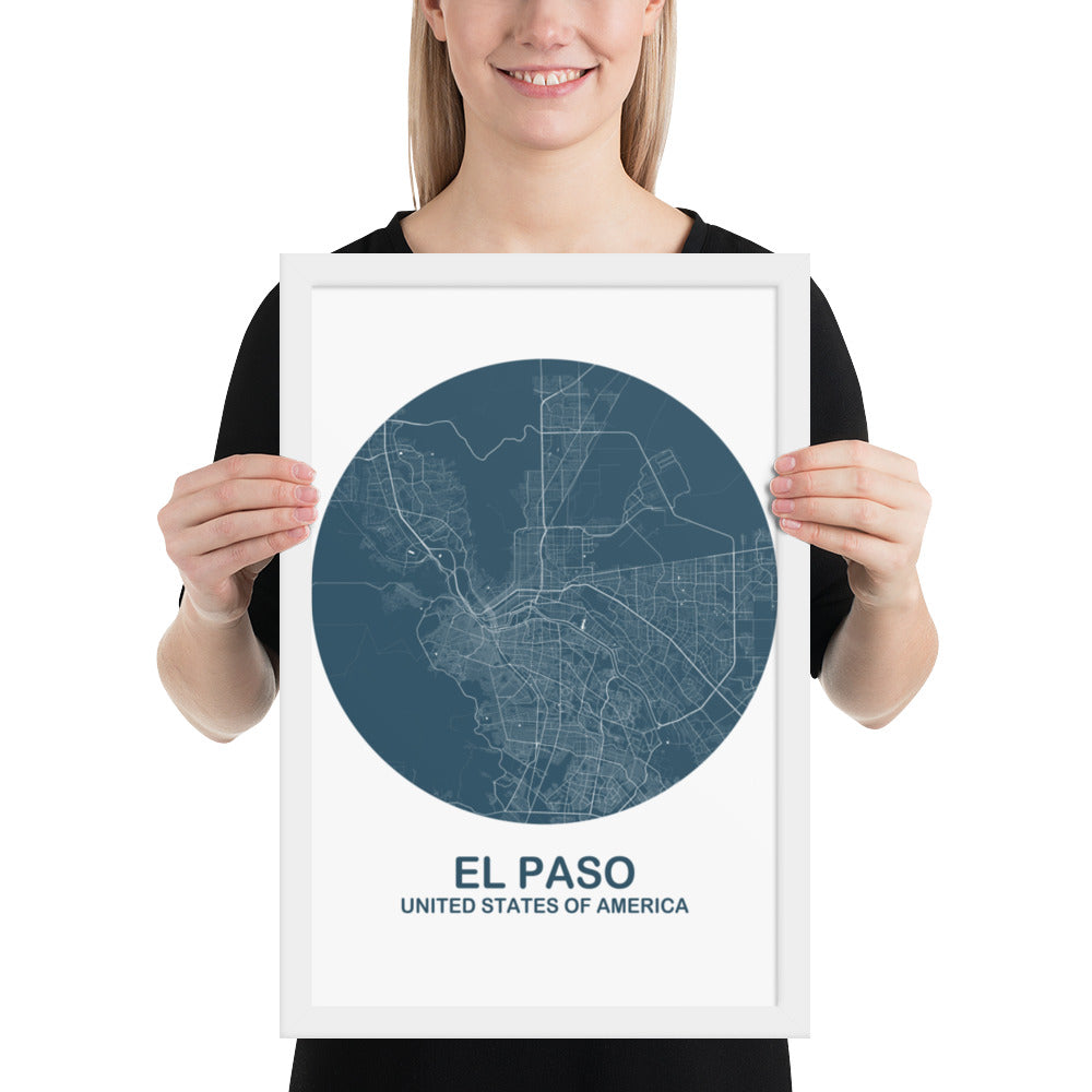 El Paso Circular Blue Framed Map