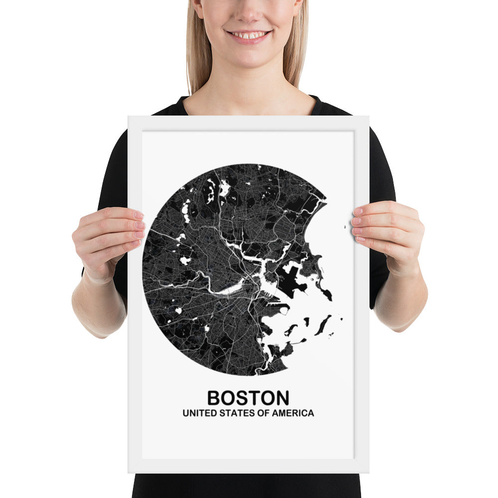 Boston Circular Black Framed Map