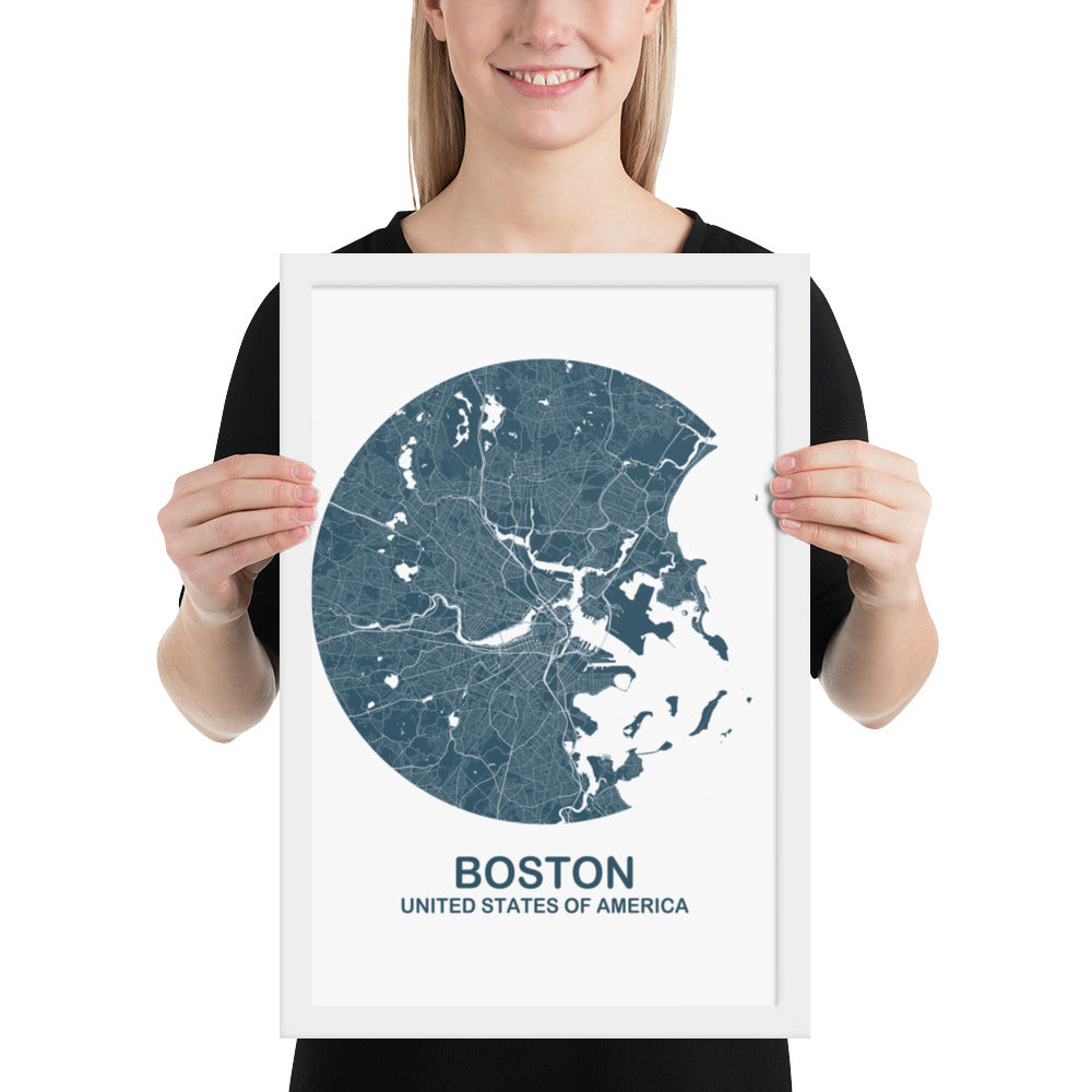 Boston Circular Blue Framed Map