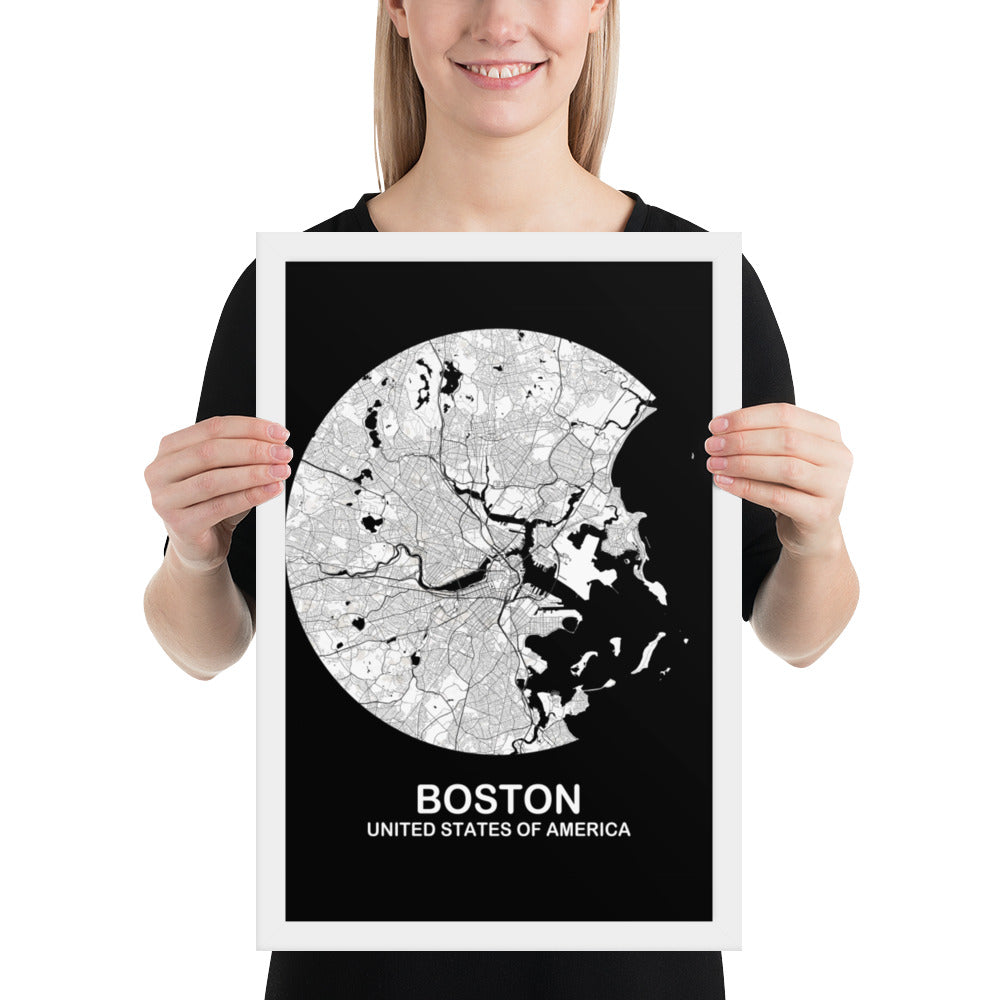 Boston Circular White Framed Map