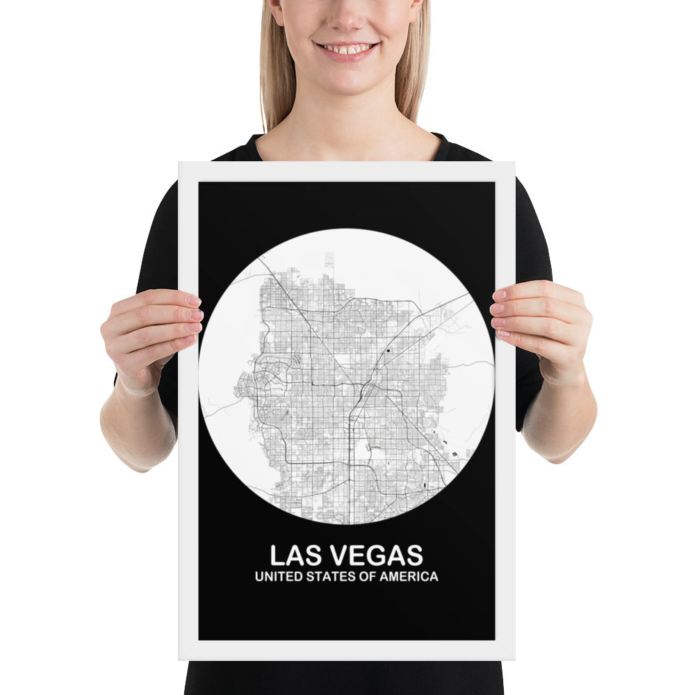 Las Vegas Circular White Framed Map