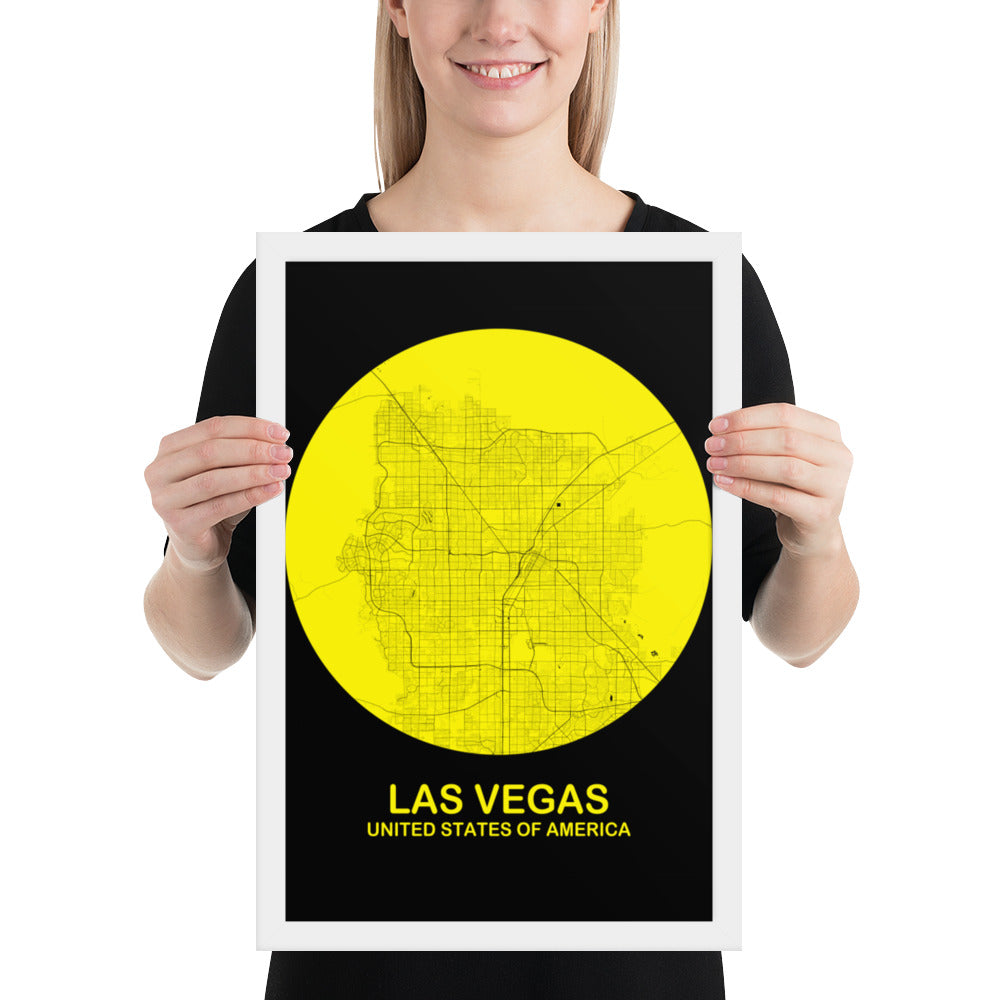 Las Vegas Circular Yellow Framed Map