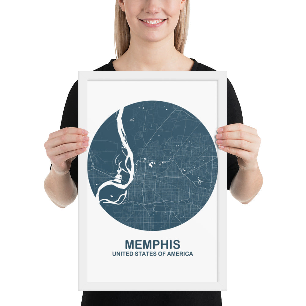 Memphis Circular Blue Framed Map