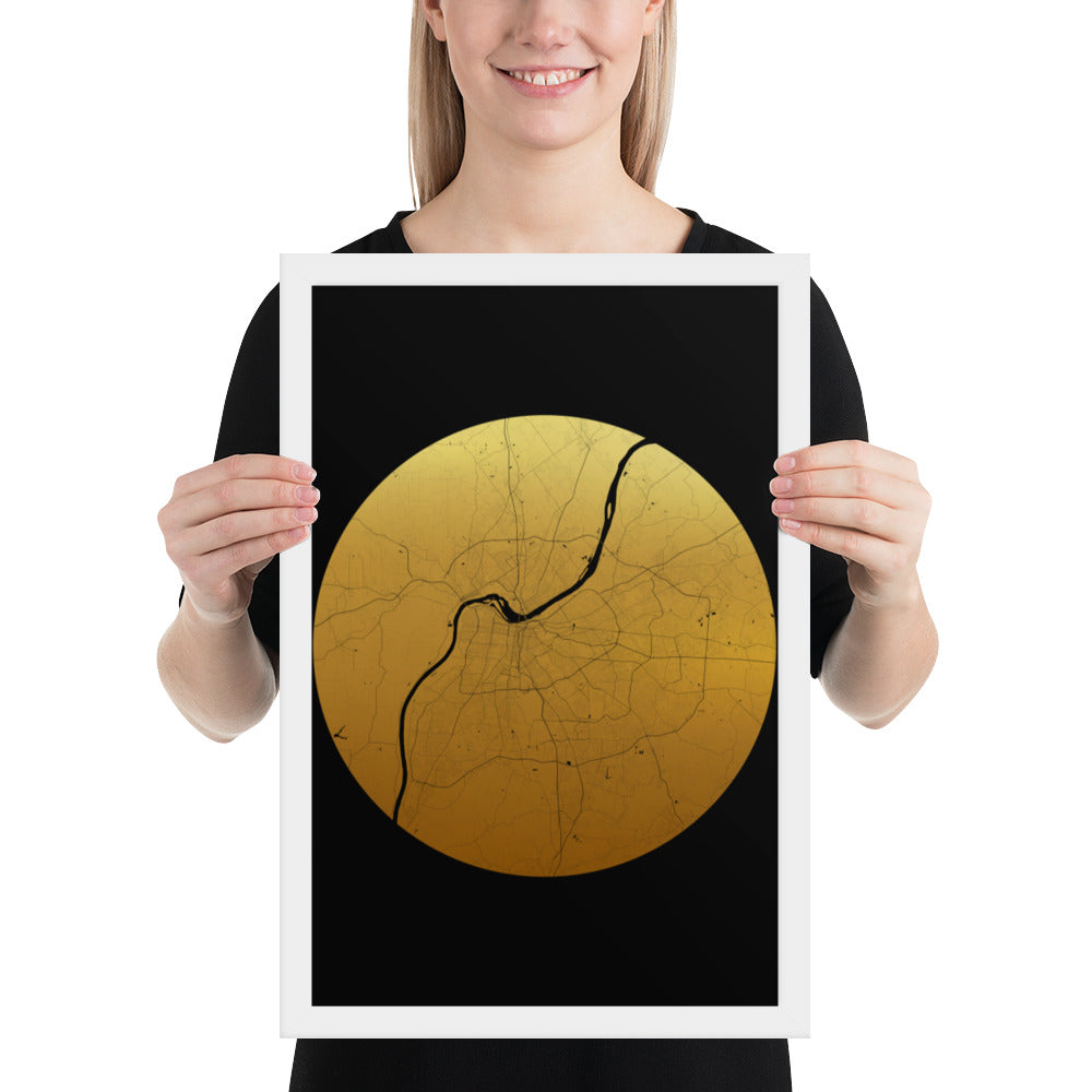 Louisville Gold on Black Framed Map