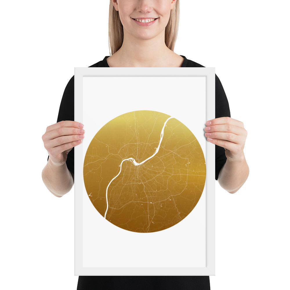 Louisville Gold on White Framed Map