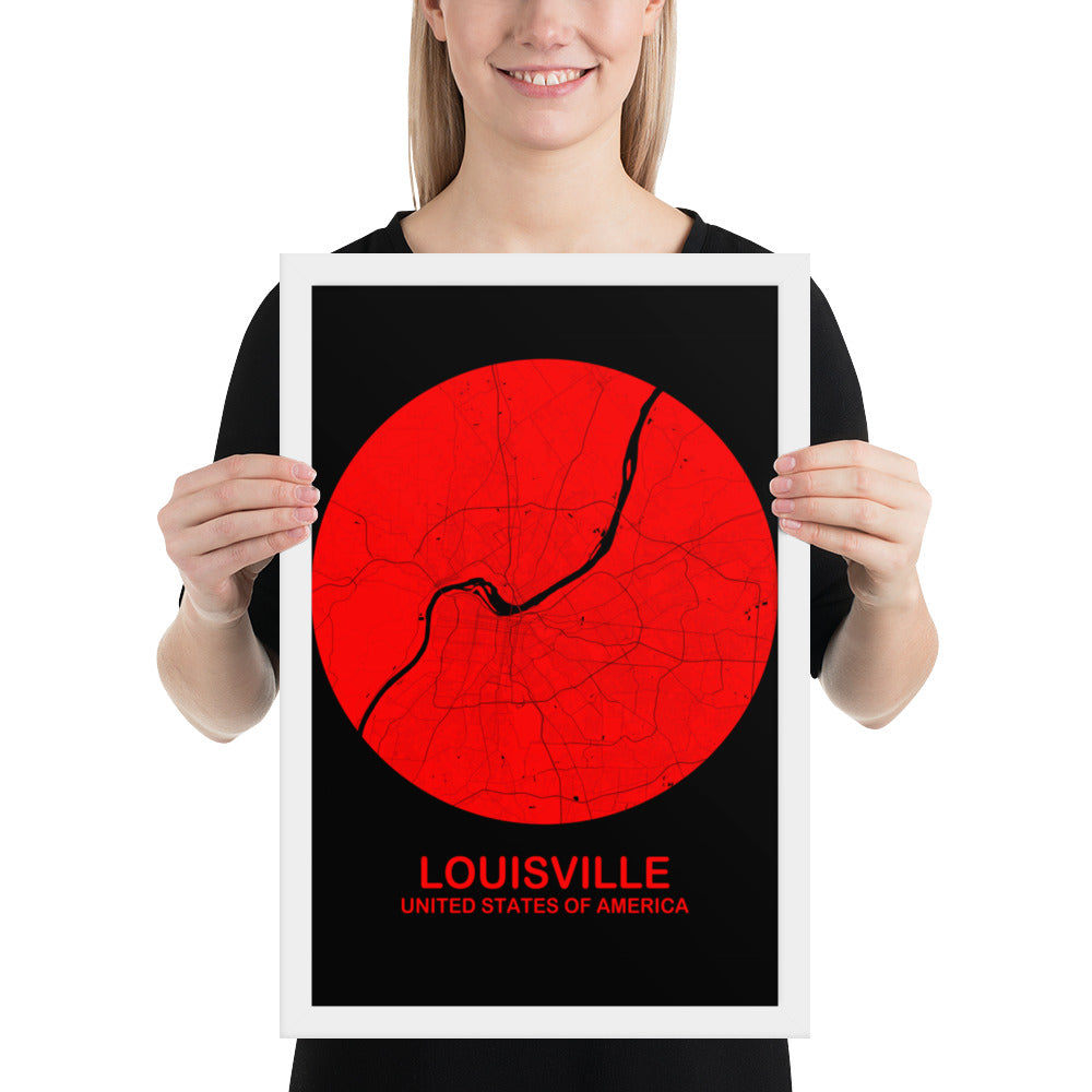 Louisville Circular Red Framed Map