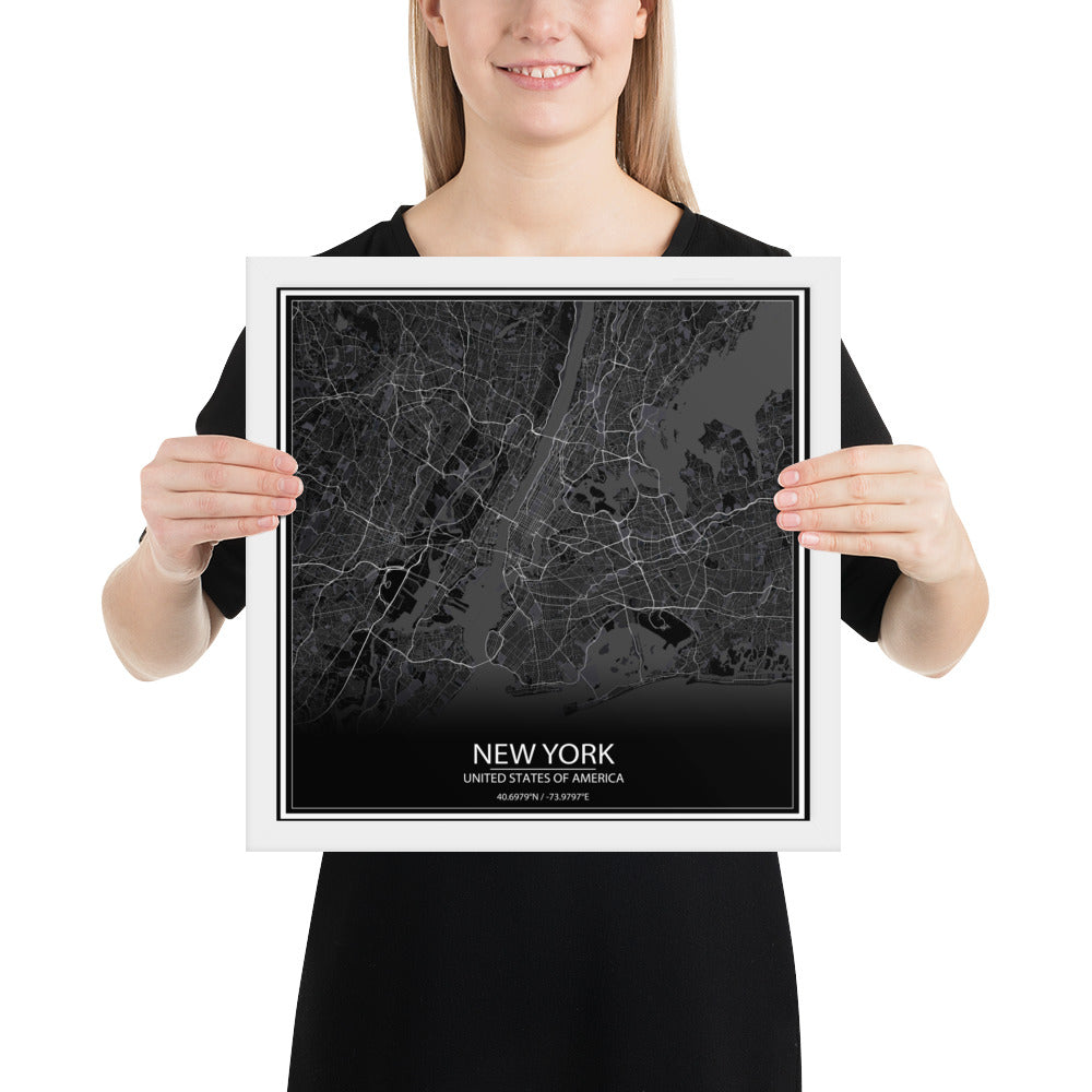 New York Black Framed Map