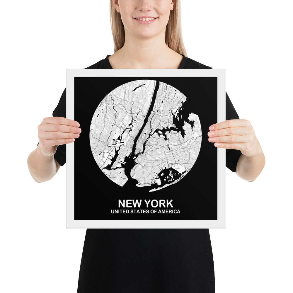 New York Circular White Framed Map